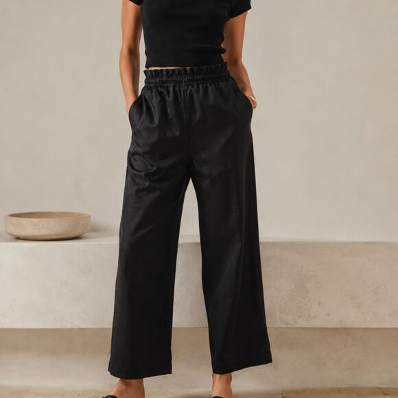 Eileen Fisher Pants - Eileen Fisher Paperbag Waist Wide Leg Ankle Pants Black Small Quiet Luxury